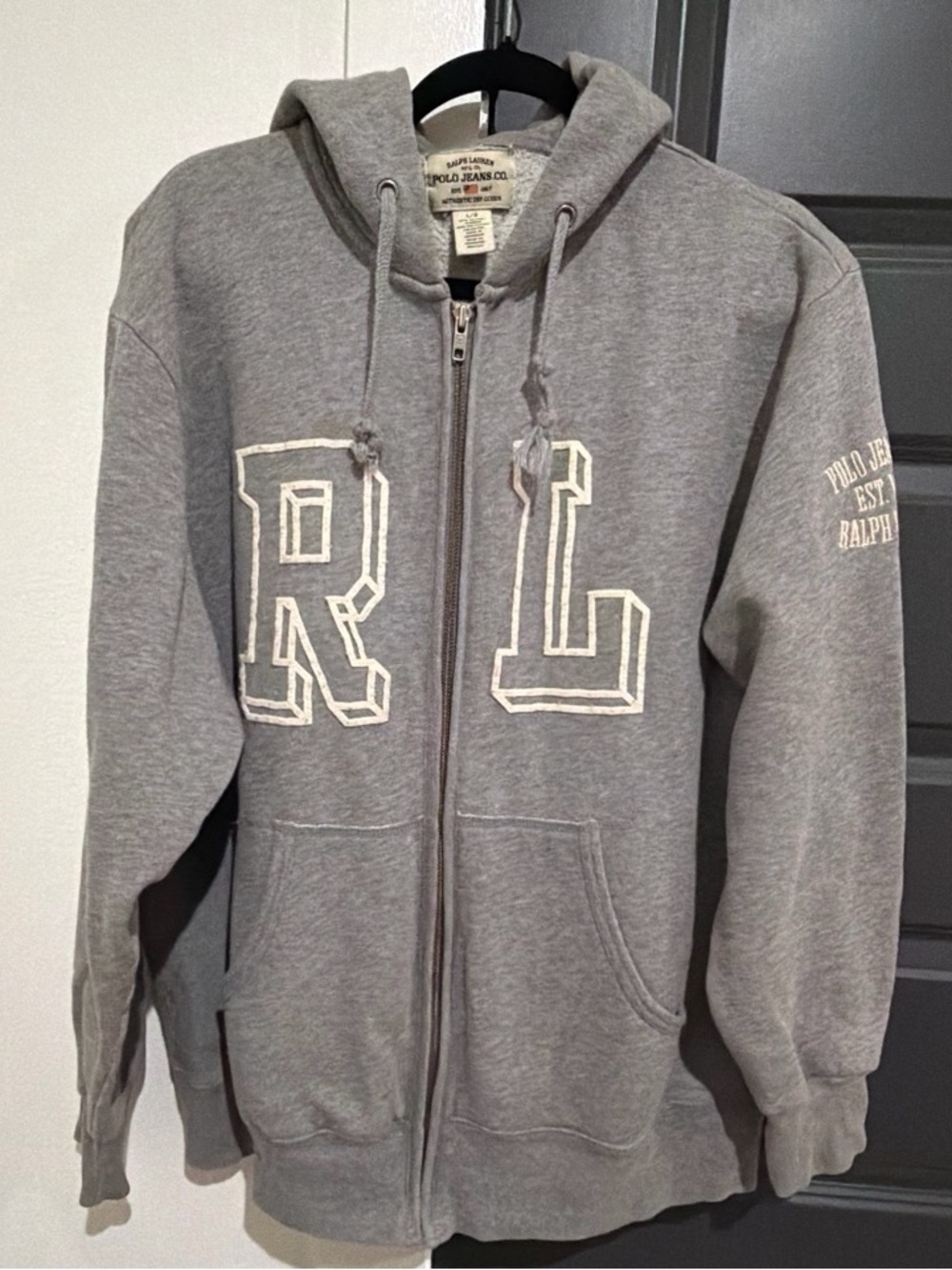 Polo by Ralph Lauren Gray Zip-Up Hoodie with RL Appliqué size Lc